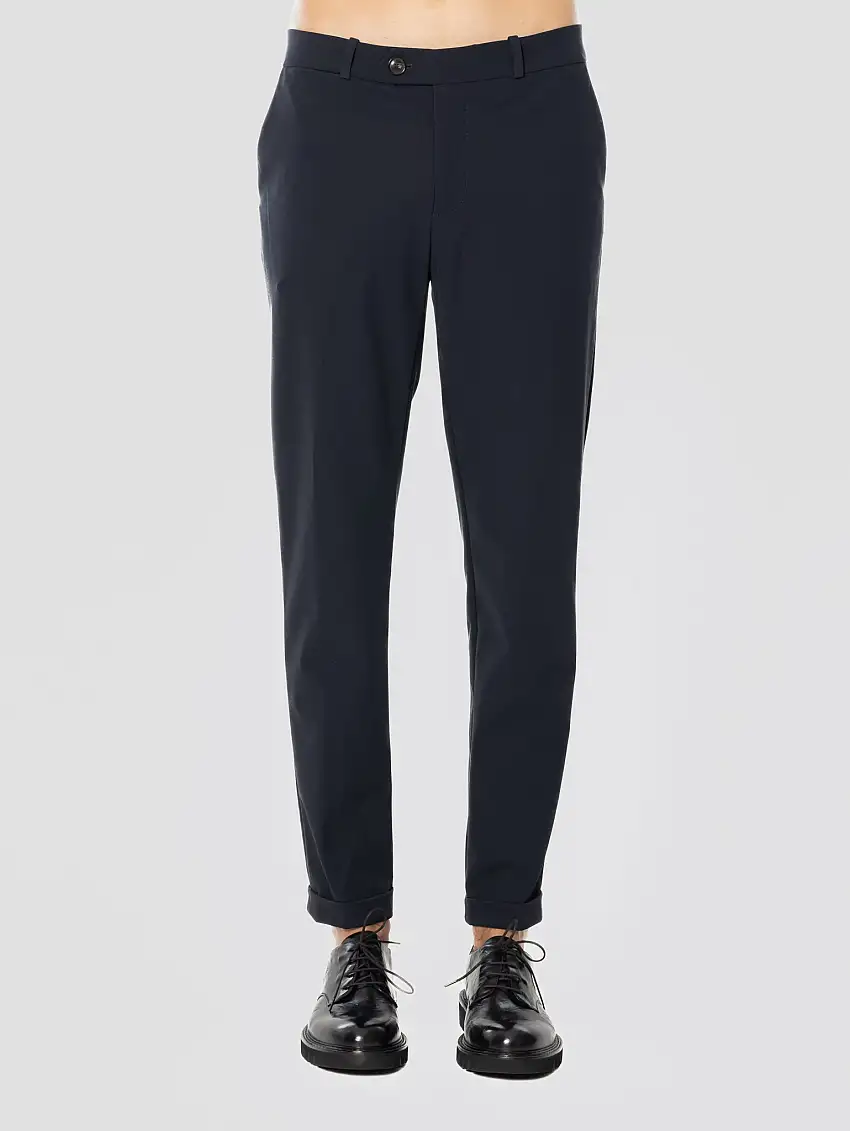 Pantaloni Chino in Tessuto Tecnico Blu Scuro