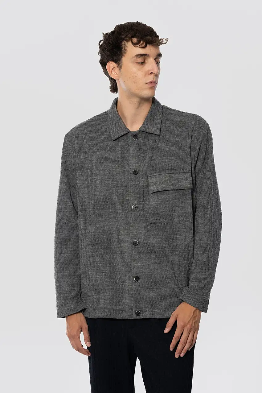 Overshirt in Jersey di Lana a Coste Begolo Antracite