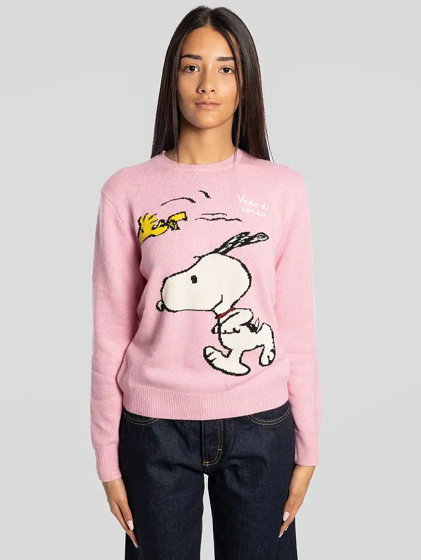 Maglione Girocollo Snoopy Vado di Corsa Rosa