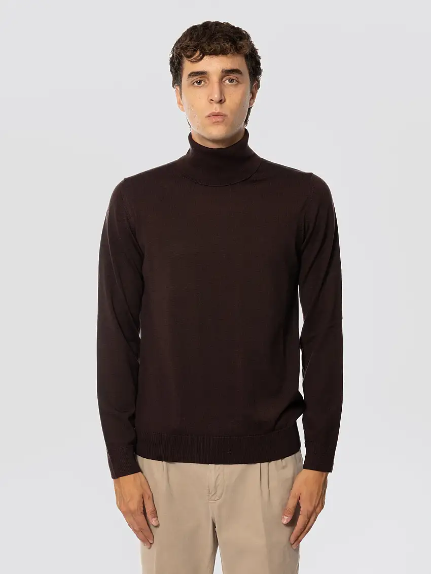 Maglia Collo Alto in Lana Merinos Testa di Moro