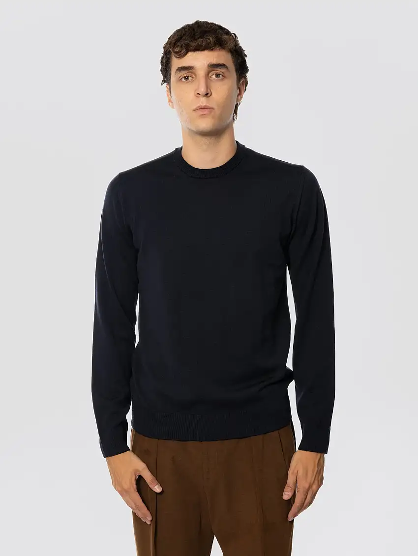 Maglione Girocollo in Lana Extrafine Blu Notte
