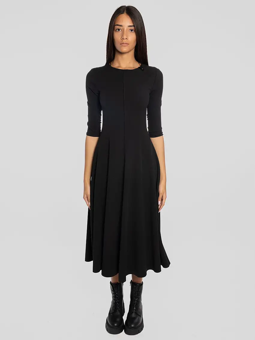 Abito Midi con Gonna Svasata Nero