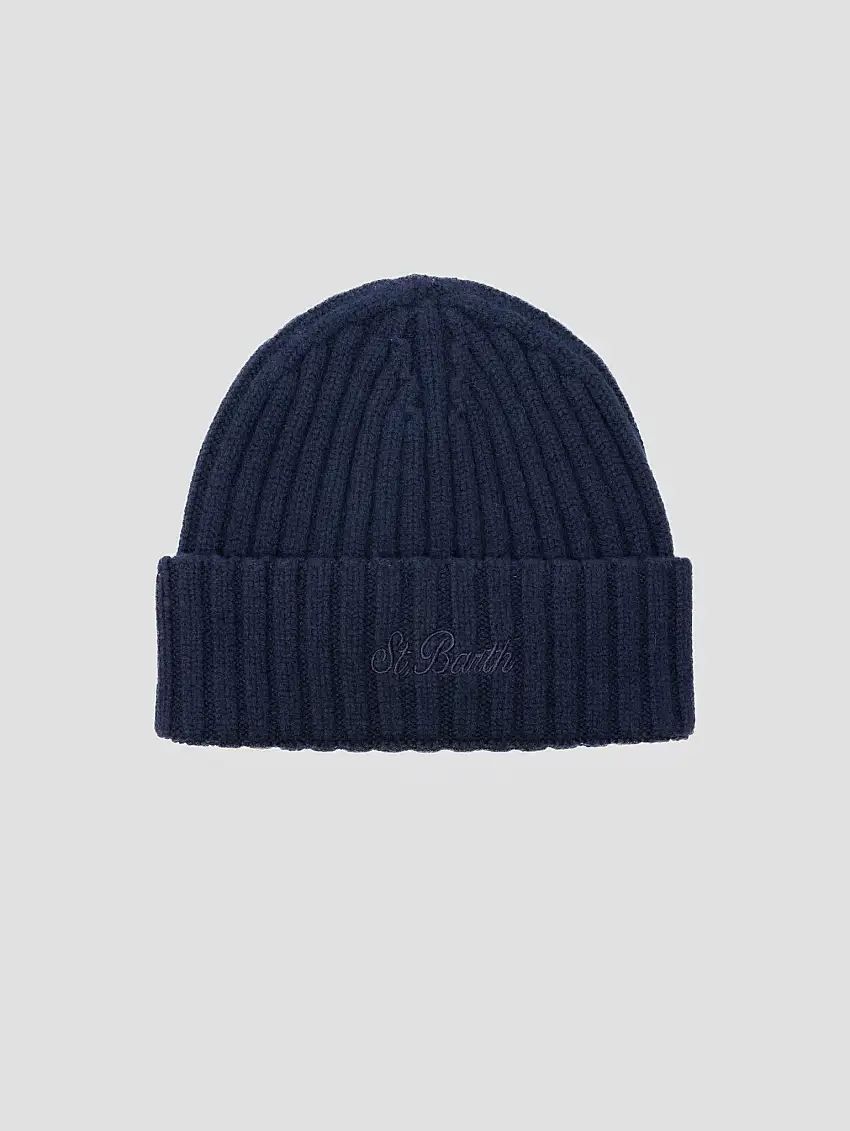 Cappello Beanie in Lana a Coste Blu