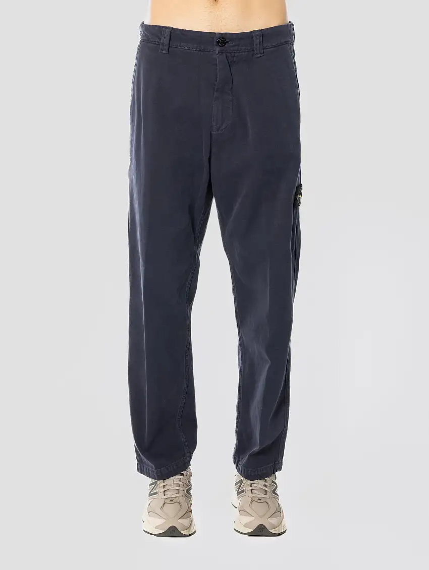 Pantalone Chino Loose in Cotone Panama Blu
