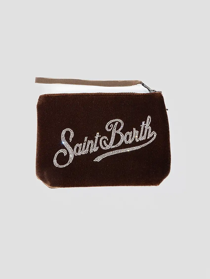 Pochette in Velluto con Strass Aline Marrone