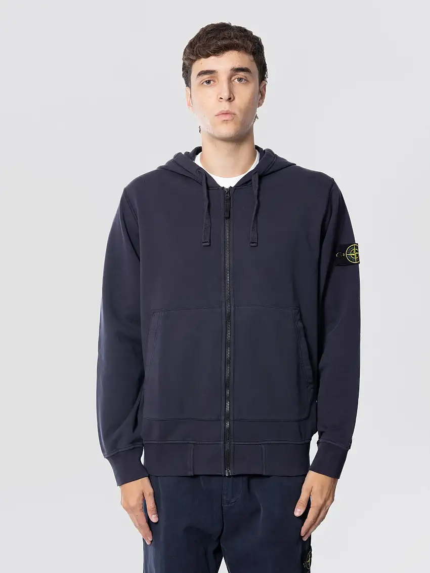 Felpa con Cappuccio Tinta in Capo Blu