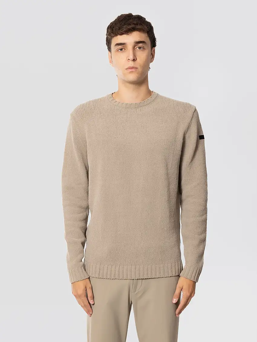 Maglione Girocollo in Filato Stretch Tabacco