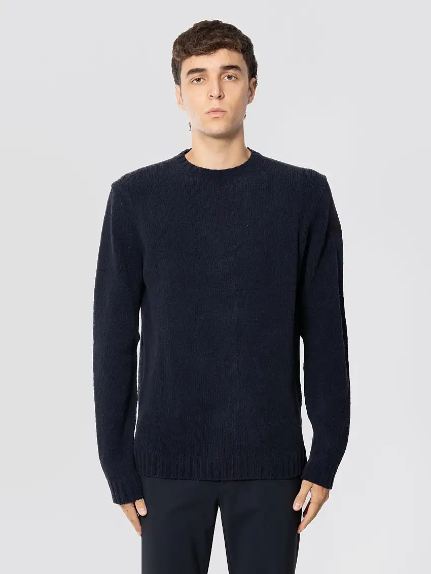 Maglione Girocollo in Filato Stretch Blu