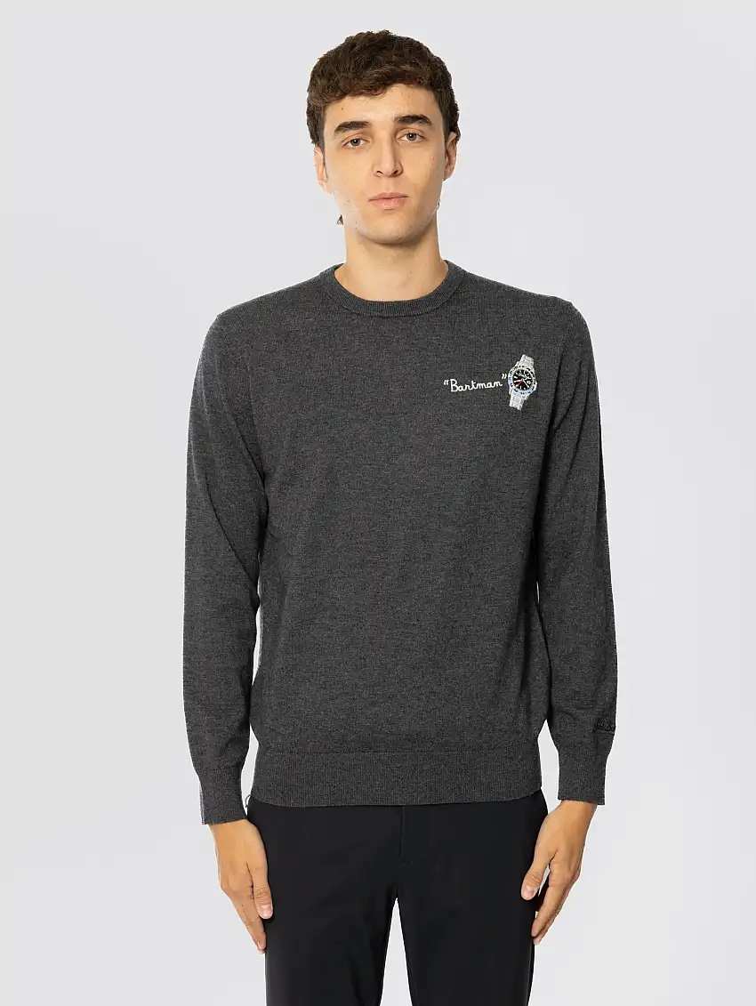 Maglione Girocollo con Ricamo Bartman Grigio