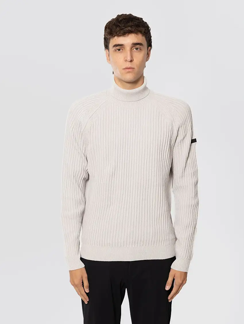 Maglia Collo Alto a Coste Inglese Bianco