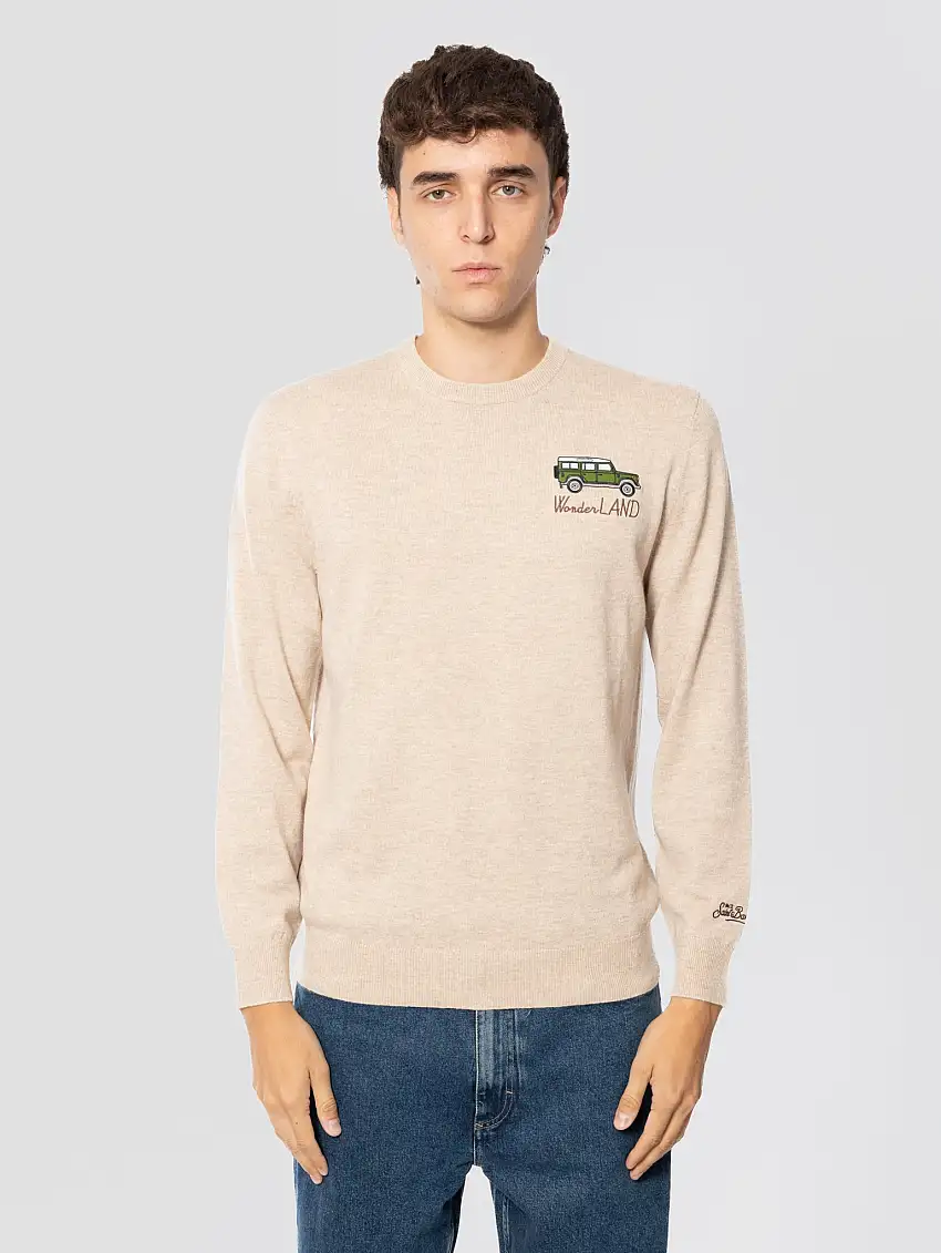 Maglione Girocollo con Ricamo WonderLand Beige