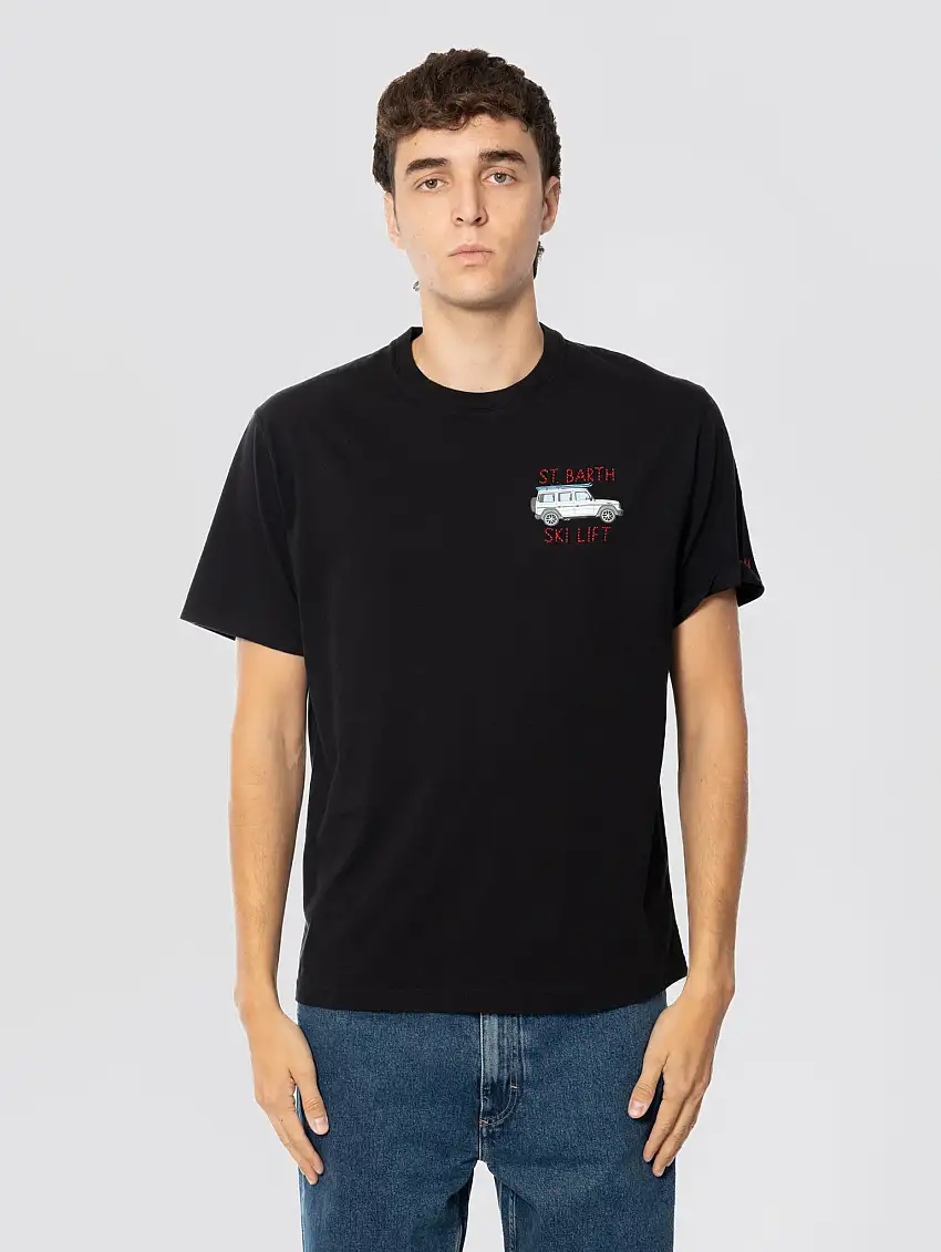 T-shirt con Ricamo St. Barth Ski Lift Nero