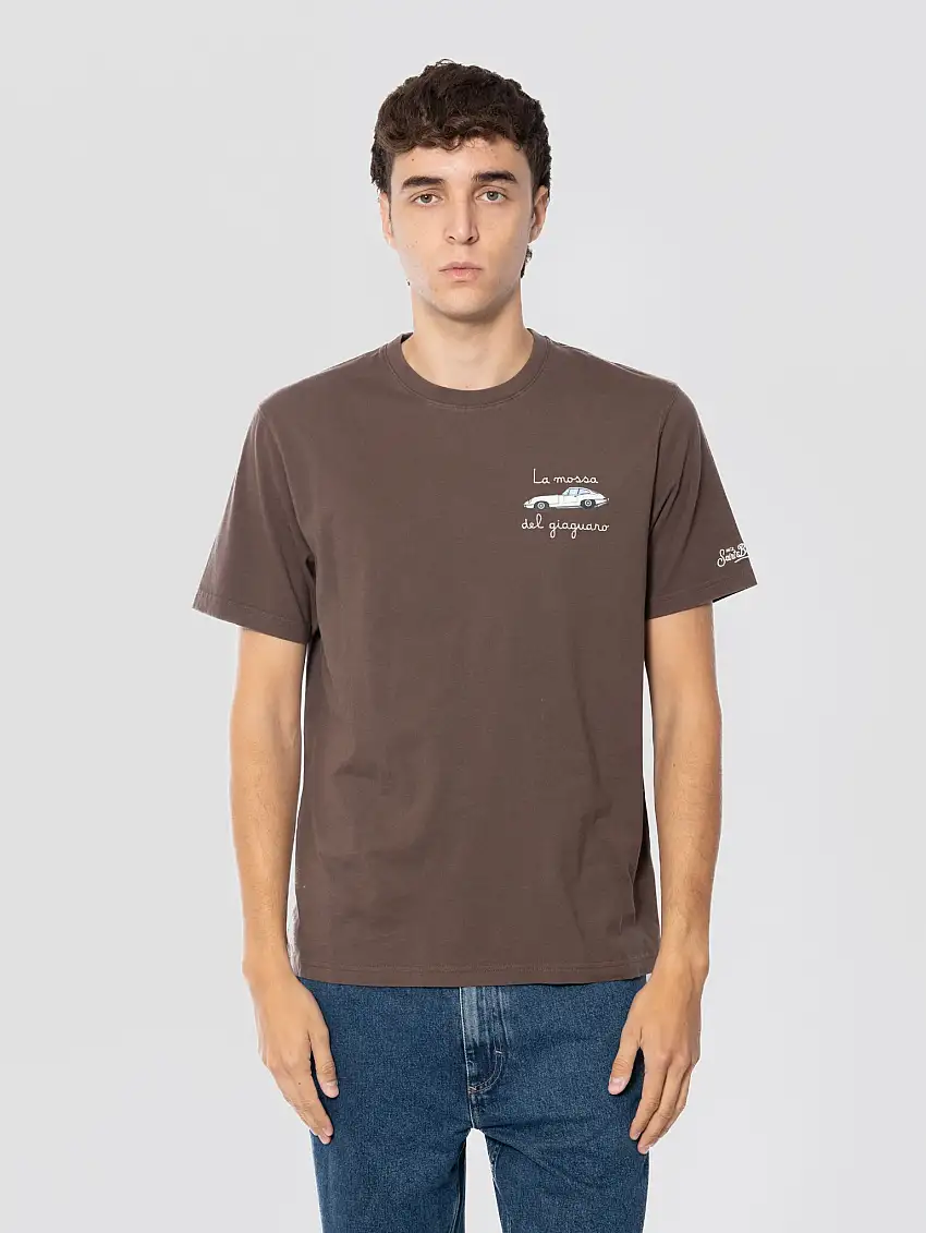 T-shirt con Ricamo La Mossa del Giaguaro Marrone