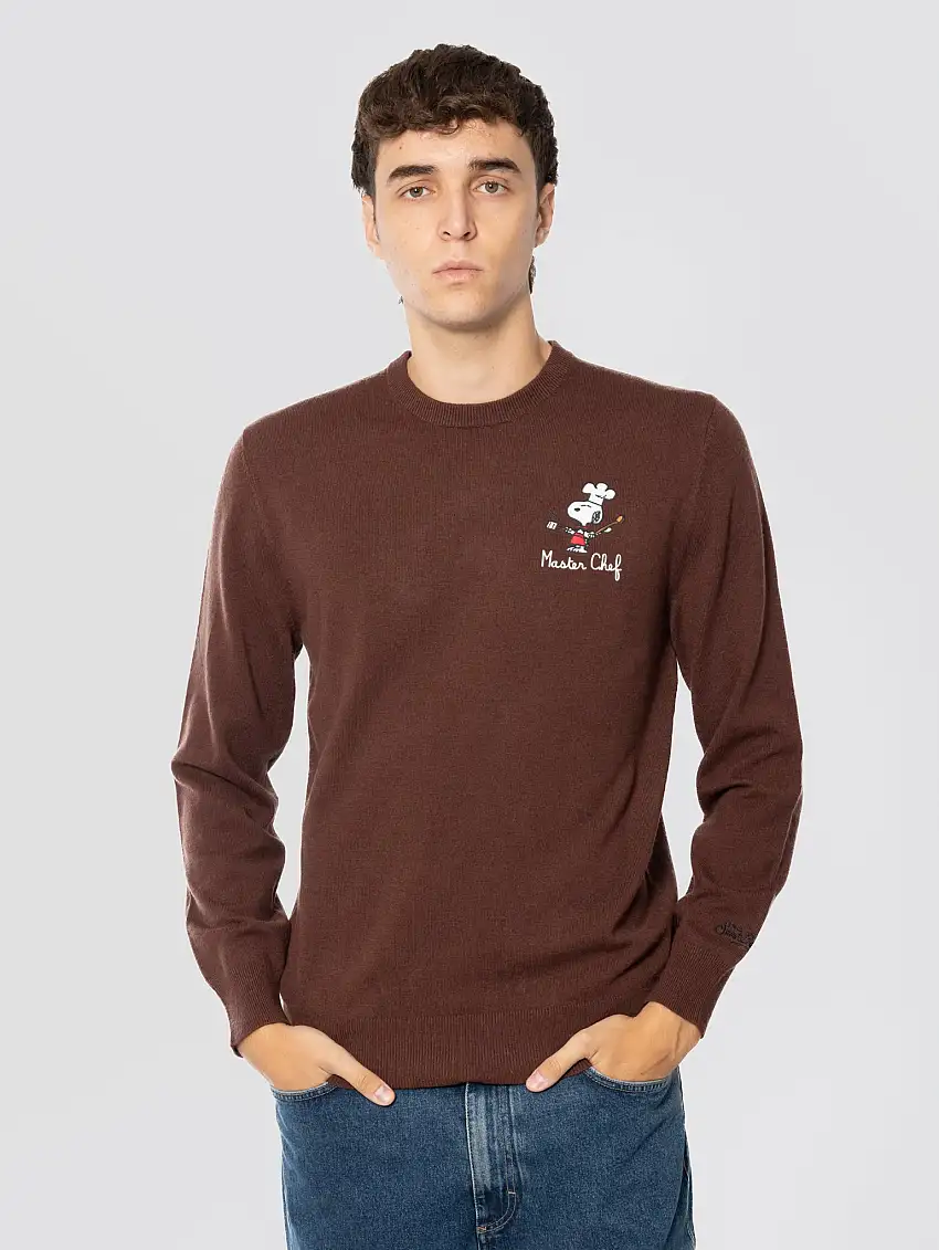 Maglione Girocollo con Ricamo Snoopy Master Chef Marrone