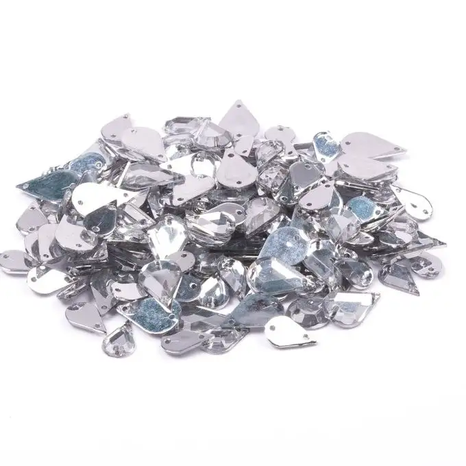 Paillettes da cucire a forma di goccia colore cristallo 8x13mm e 6x