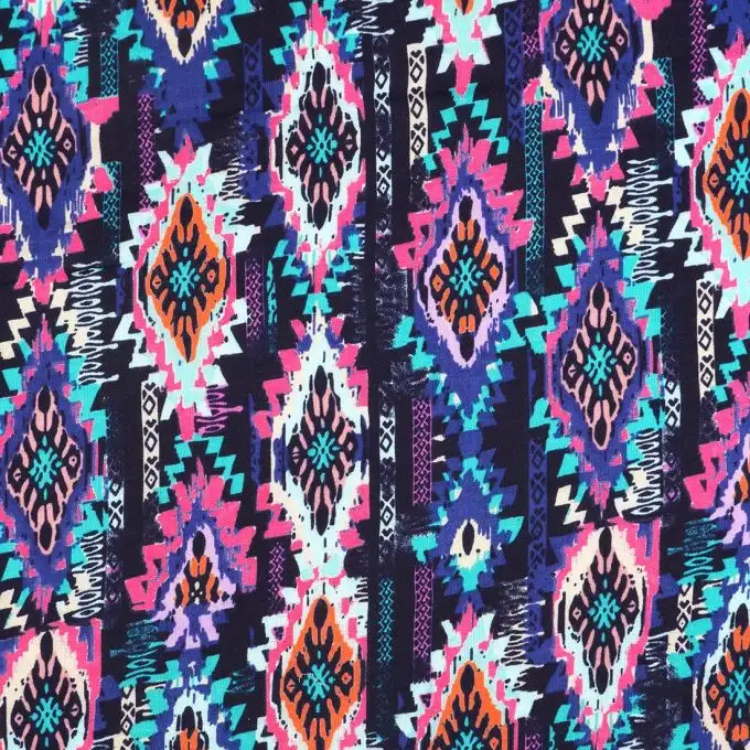 Tessuto voile viscosa motivo azteco multicolore