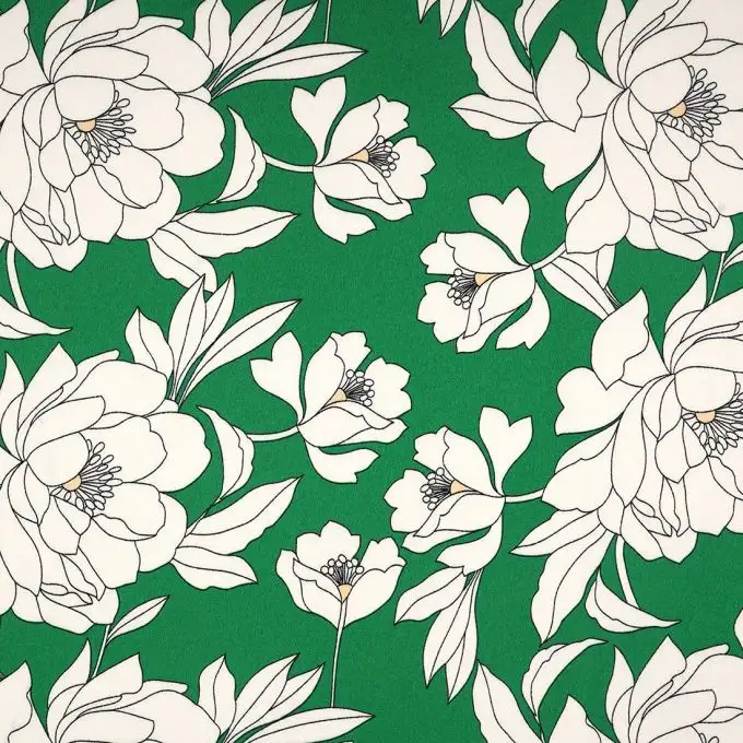 Tessuto crepe verde grandi fiori