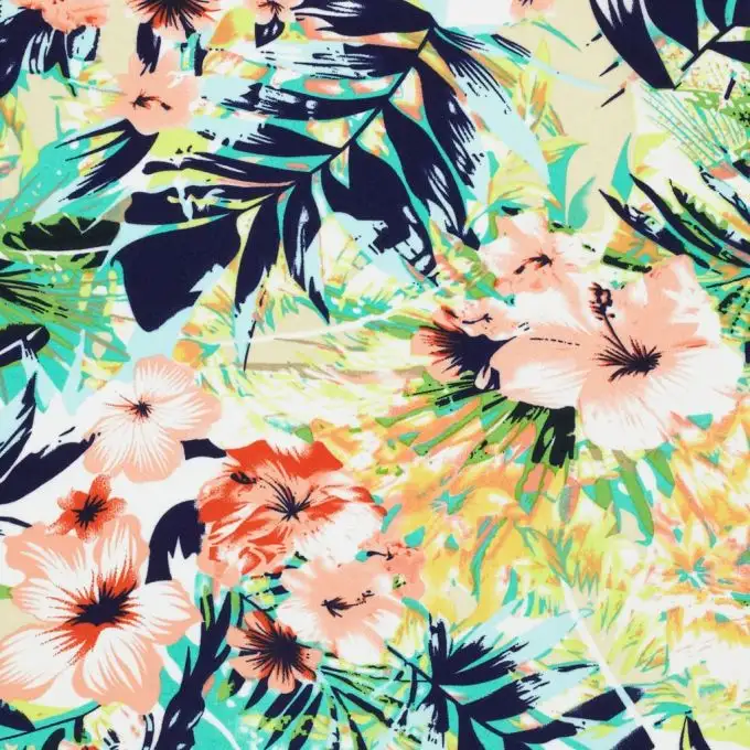 Tessuto chiffon giungla rosa verde giallo