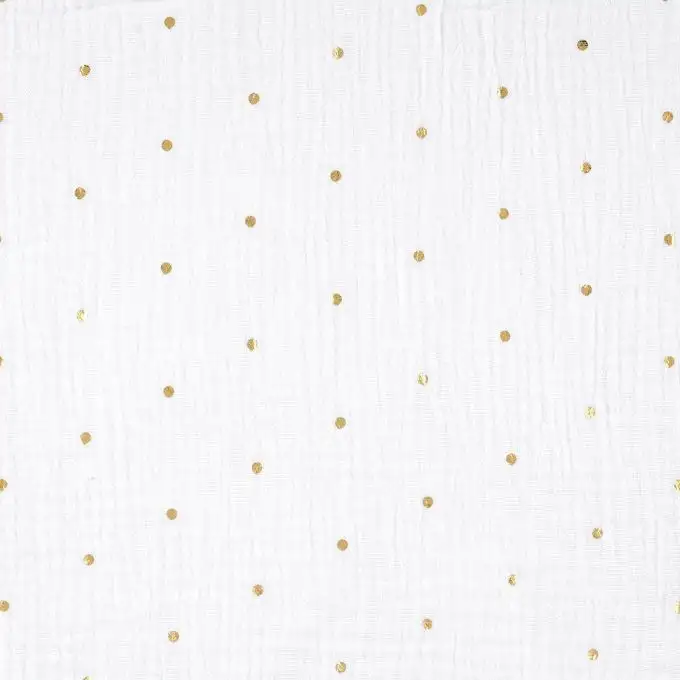 Tessuto doppia garza bianco a pois dorato