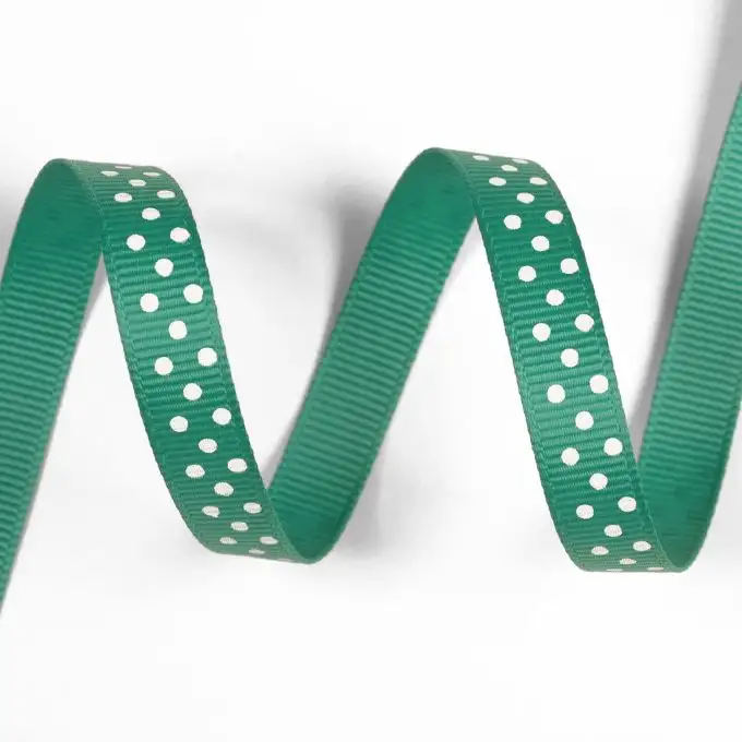 Nastro gros grain verde a pois bianchi