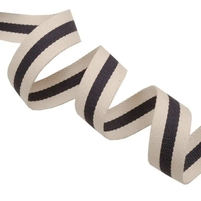 Cinturino per borsa a righe ecru e blu navy