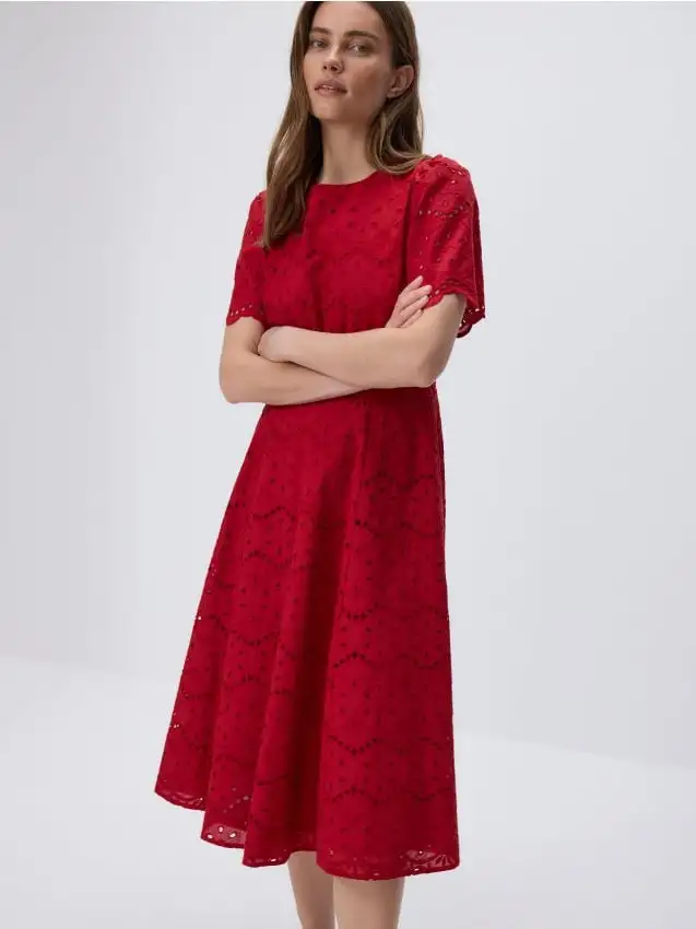 Vestito midi in pizzo con fiocco Colore rosso