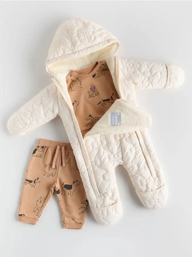 Set in cotone con stampa Colore caffè