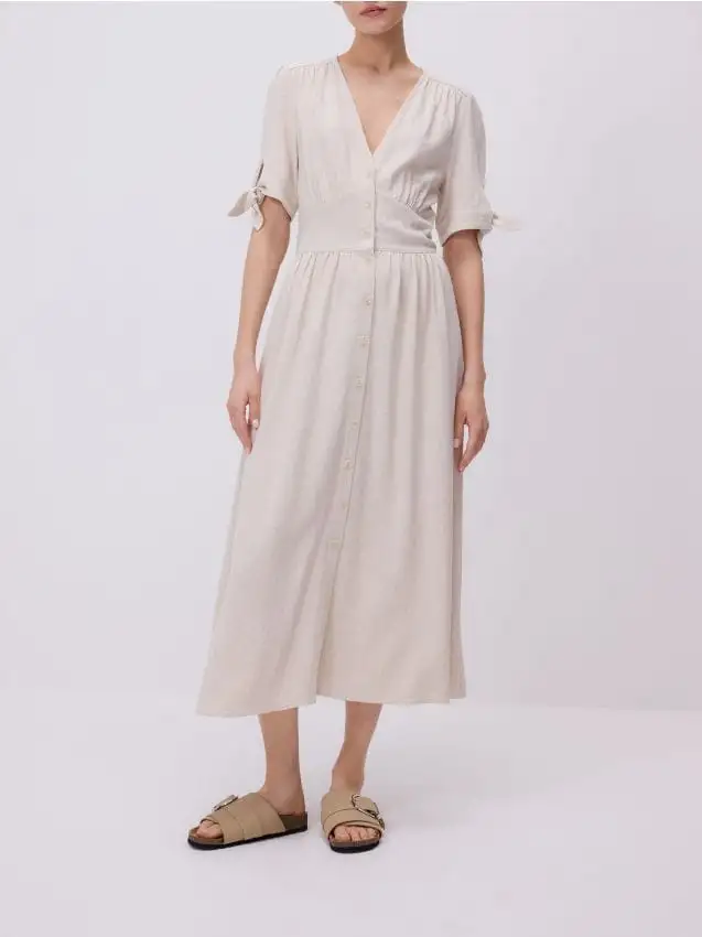 Vestito maxi in misto lino Colore beige