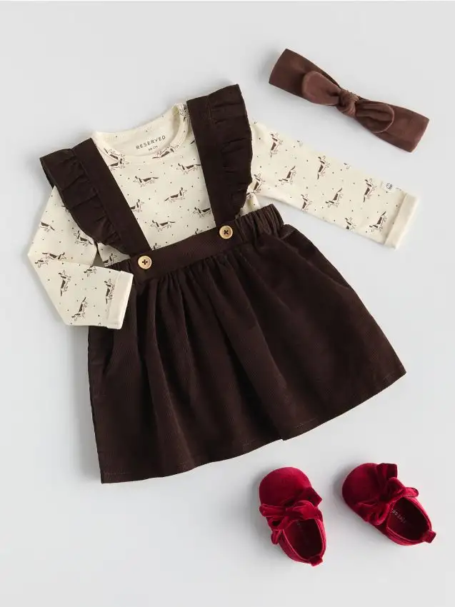 Set in cotone con fascia per capelli Colore marrone