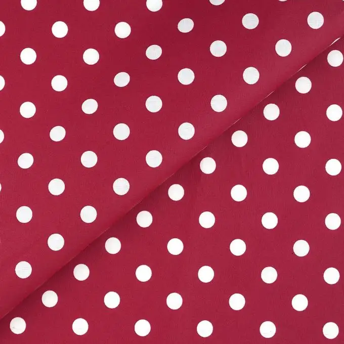 Tessuto cretone rivestito rosso pois bianco