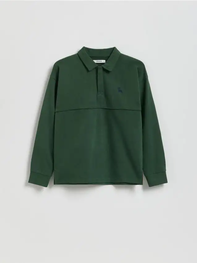 Polo a maniche lunghe in cotone Colore verde scuro