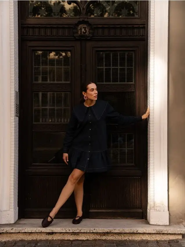 Mini abito con colletto Colore blu scuro