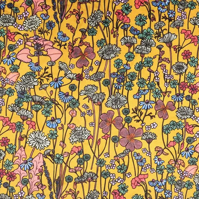 Tessuto velluto giallo stampato margherite