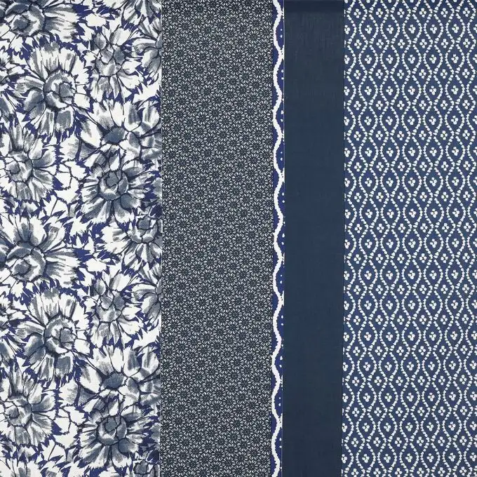 Tela per lenzuola fiori blu