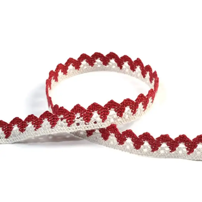 Nastro pizzo 15 mm lino e bordeaux