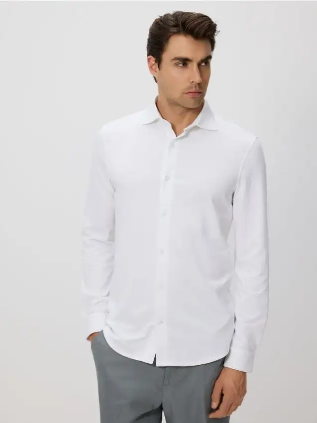 Camicia slim fit a costine Colore bianco