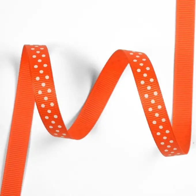 Nastro gros grain arancione a pois bianchi
