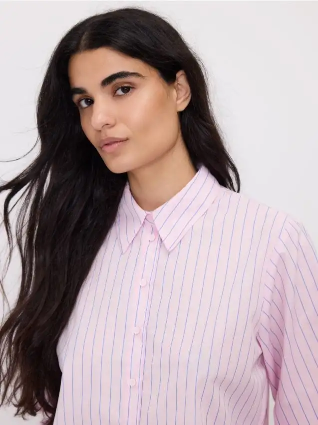 Camicia corta a righe Colore rosa pastello