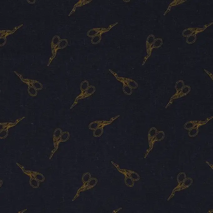 Tessuto popeline cotone blu navy forbici oro