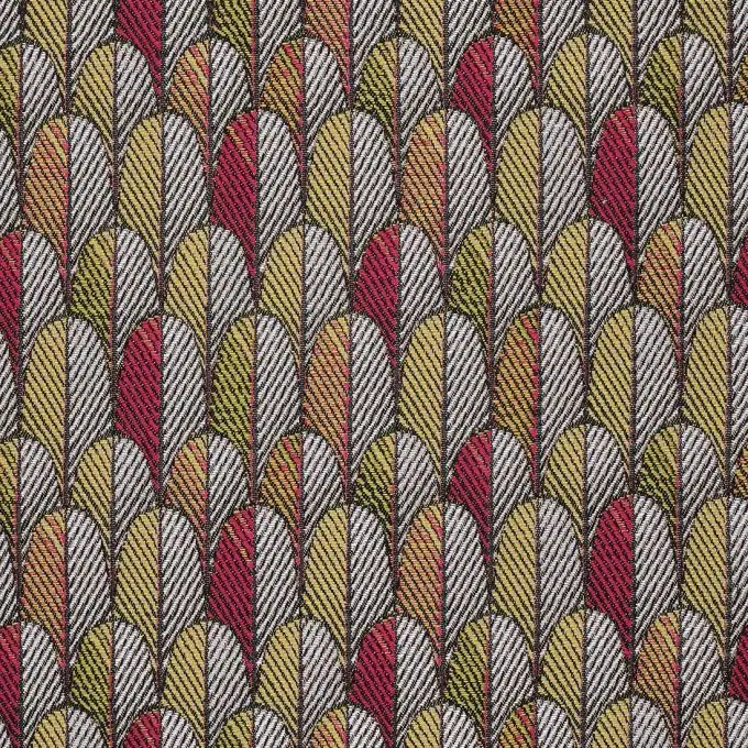Tessuto jacquard piume rosa e giallo