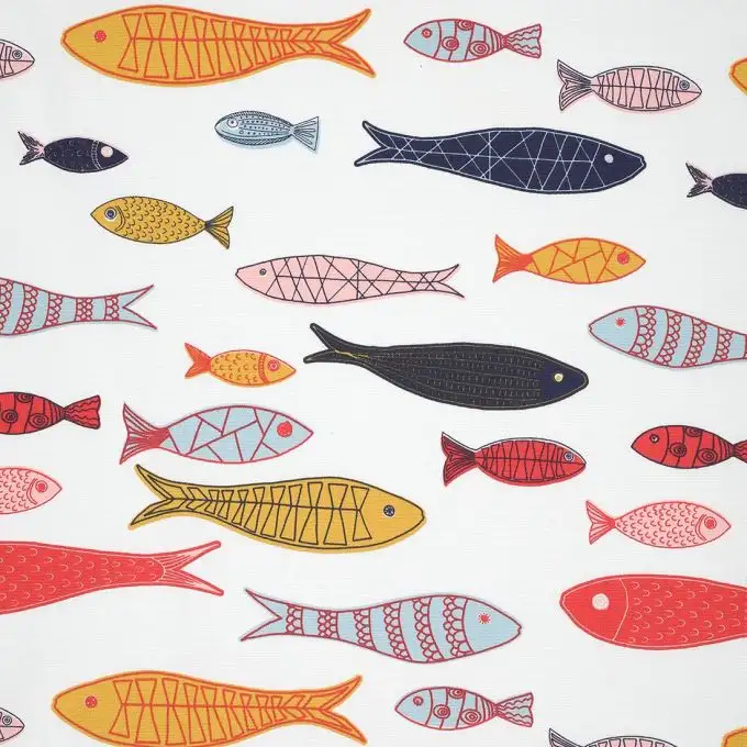 Tessuto cotone spesso pesci multicolori