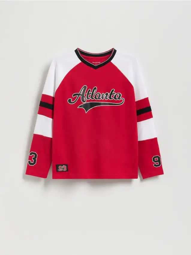 Maglietta a maniche lunghe in cotone con stampa Colore rosso