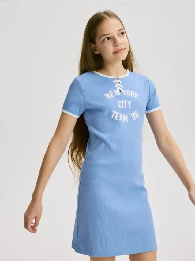 Vestito in misto cotone a costine Colore blu