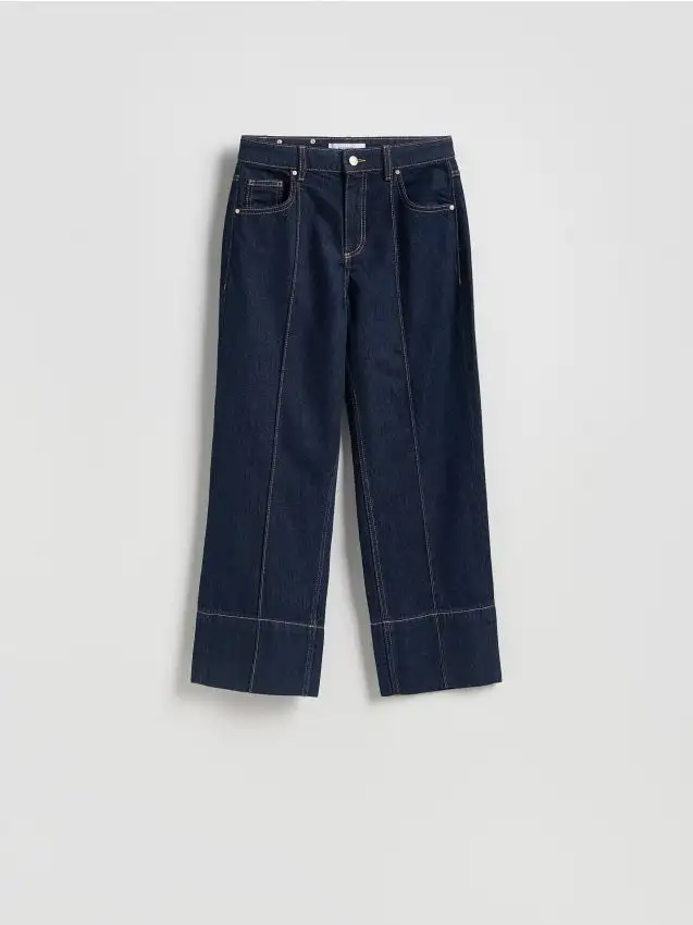 Jeans straight con cuciture Colore blu scuro