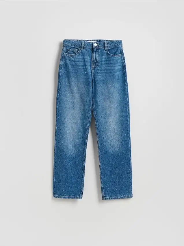 Jeans dritti con applicazioni decorative Colore blu