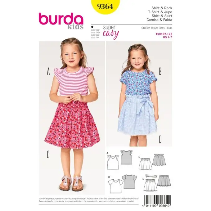 Modello burda kids 9364 maglietta e gonna