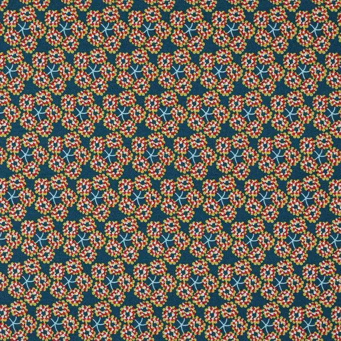 Tessuto cotone biologico blu scuro fiori gialli primavera