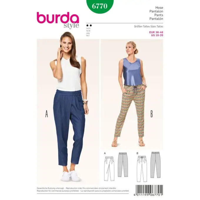 Pantalone burda 6770 patron