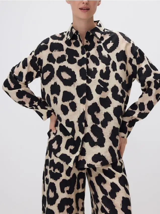 Camicia fantasia in viscosa Colore marrone dorato