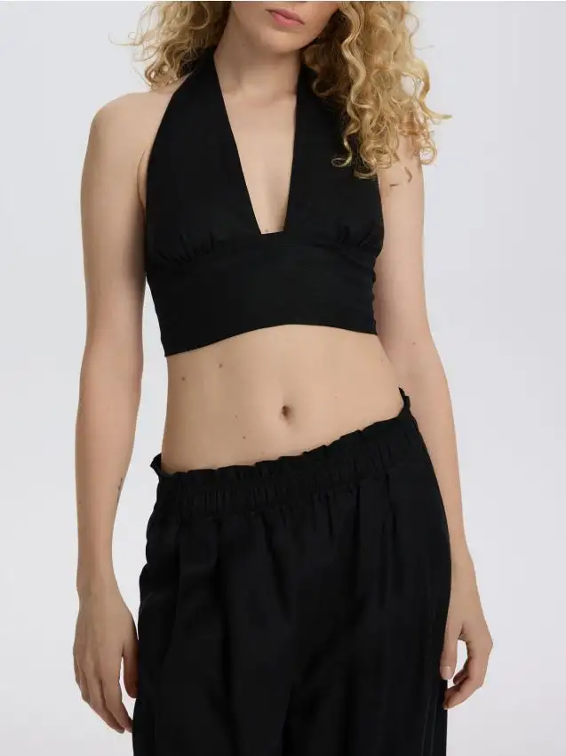 Top in misto lino Colore nero